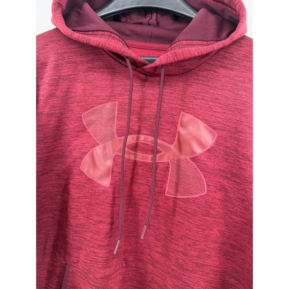 Under Armour Mens Armour Fleece Hoodie Maroon Heather Big Logo Sweatshirt Large - Picture 4 of 5